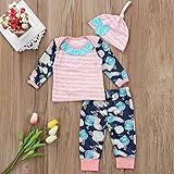 0-2歳設定　女の子　ベビー秋冬　スーツ　波の縞ロングシャツ　ローズパンツ　ピンク帽子　上下三点セット　 (70, ピンク)