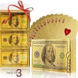 Magic Kiss 3デッキ 防水金箔ポーカーカード100ドル札 プラスチックカードセット ギフトパック付き(ゴールド3デッキ)