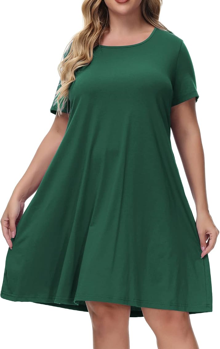 Shirt Dresses Short Sleeve Loose Dress 