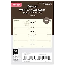 Filofax Pocket 2026 Diary Refill - Week Per Page Cotton Cream Planner Insert