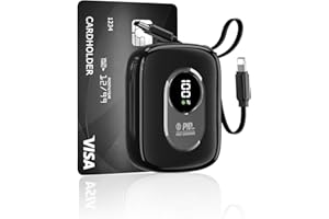 CHCCUL Power Bank 10000mAh,Built-in Lighting & Type-C Cables,PD22.5W Fast Charging,Charge 3 Devices Simultaneously,LED Battery Indicator,Compatible with i-Phone, Android, iPad & More (Black)