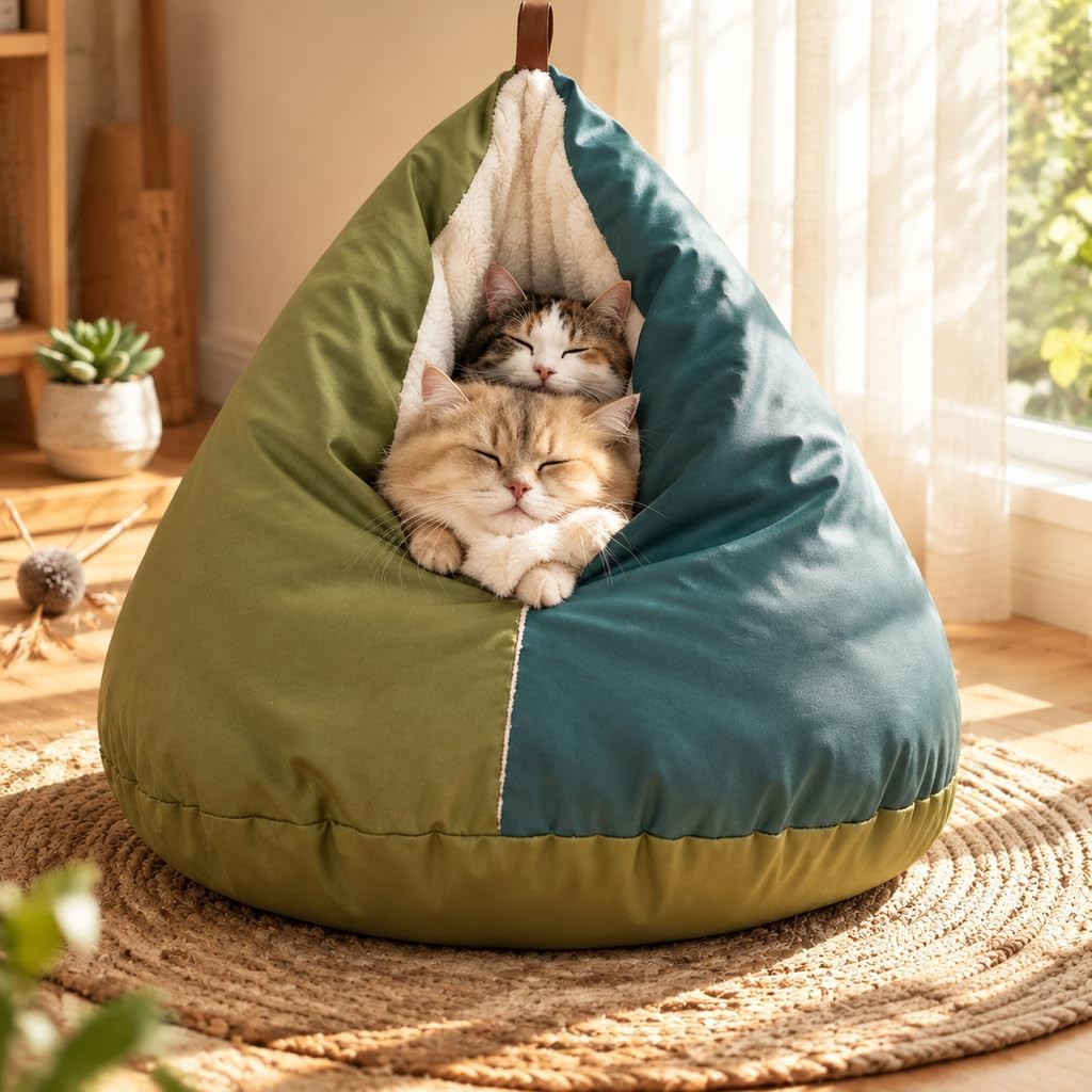 冬用あったか猫ハウス寝袋 猫ハウス ドーム ドーム型猫ベッド 鶏のお尻の形をした猫用ベッド 暖かい ふわふわ 犬猫兼用 | 半密閉型 保温防寒 高密度 三角ドーム構造 10kg 以内の猫に対応 猫・小型犬用 冬用あったか猫ハウス寝袋 もぐる楽しさとあ