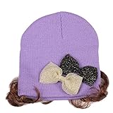 【ノーブランド品】ベビーウィッグ付きニット帽 ベビーサイズ,リボンパープル