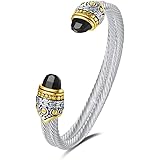 UNY Designer Inspired Jewelry Double Cable Wire Facet CZ Antique Bangle Elegant Beautiful