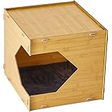 NicoNeko 猫 ハウス 大型キャットハウス 猫ベッド 耐久性 箱式 猫用 木製 隠れ家 耐荷重10KG うさぎ用 ねこ 小動物 猫箱 組み立て簡単 ストレス解消 運動不足改善 広い空間 クション付き 説明書付き（40x36x35cm）