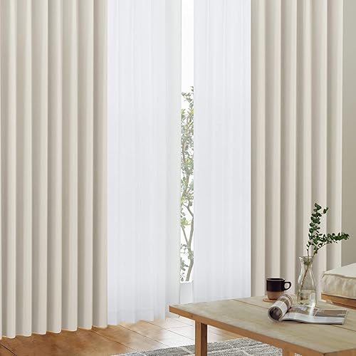 カーテンくれない 遮光カーテン「K-wave-D-plain」セット 日本製 防炎 ラベル付【40色×140サイズ】 節電対策に 保温 断熱 幅100×丈178cm 4枚組 (厚地2枚・レース2枚) シャンパンシルバー/レース：ホワイト (レース丈: