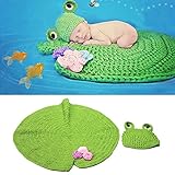 yazi Newborn Baby Photography Props Green Frog Hat Lotus Leaf Blanket Crochet Easter Costume by yazi