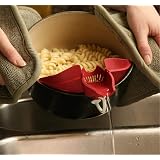 ボウルポットパン用のストレーナー付き注ぎ口のシリコンスリップ、ドリップフリーの簡単な注ぐ、便利で実用的な赤