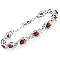 Gem Stone King Red Garnet 925 Sterling Silver 7 Inch Women Tennis Bracelet 9.87 Ct Gemstone Birthstone Oval With 1 Inch Exten