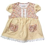 《初夏盛夏対応》(日本製) Pample Mousse(パンプルムース) 天竺小花柄&ボーダーフレンチ袖オーバーブラウス 80cm /YE NO.DP-72207