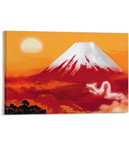 Amazon.co.jp: 吉岡浩太郎ミニサイズ版画 風水金運・仕事運 昇龍赤富士