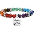 Jovivi 7 Chakras Gemstone Yoga Meditation Healing Balancing Round Stone Beads Stretch Bracelet with Tree of Life/Lotus/OM Sym
