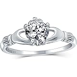 [Bling Jewelry] カスタマイズ可能な女性のティーン .925 の純銀製のための BFF のソリティーの姉妹の明確な CZ の舗装のソリティアの青い模造されたサファイアのケルトのアイルランド友情の約束の王冠の中心の Claddagh リン