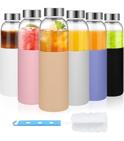Set Of 12 Glass Water Bottles – 32 Oz Reusable With Lids & Sleeves, BPA-Free For Juice & Drinks - View #8