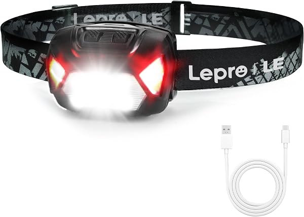 Lepro ヘッドライト 充電式 USB-C 高輝度 300ルーメン LED ヘッドランプ 【スポット・ワイドビーム切替/赤色サブライト搭載/実用点灯4~15時間/IPX4防水】 夜釣り 最適 登山 キャンプ 散歩 作業 アウトドア 釣り 災害 停電用 小型 軽量(ブラック) - 1