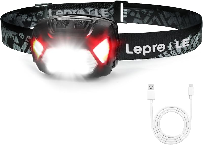 Lepro ヘッドライト 充電式 USB-C 高輝度 300ルーメン LED ヘッドランプ 【スポット・ワイドビーム切替/赤色サブライト搭載/実用点灯4~15時間/IPX4防水】 夜釣り 最適 登山 キャンプ 散歩 作業 アウトドア 釣り 災害 停電用 小型 軽量(ブラック)