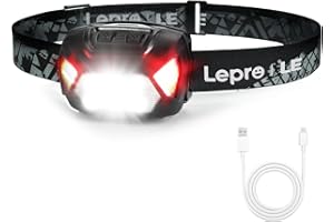 Lepro ヘッドライト 充電式 USB-C 高輝度 300ルーメン LED ヘッドランプ 【スポット・ワイドビーム切替/赤色サブライト搭載/実用点灯4～15時間/IPX4防水】 夜釣り 最適 登山 キャンプ 散歩 作業 アウトドア 釣り 災害 停電用 小型 軽量（ブラック）