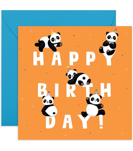 Old English Co. Panda Geburtstagskarte – Lustige Panda-Monium-Karte Mit Goldfolie, 150x150mm, Innen Blanko