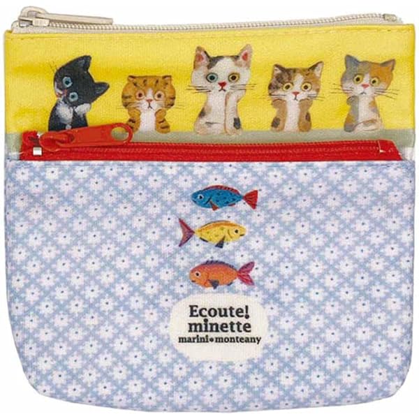 新品　エクートミネット　マリーニモンティーニ　ポーチ　blue　猫　ねこ　ネコ ECOUTE！ エクート マリーニ・モンティーニ MM.キャンバスポーチ