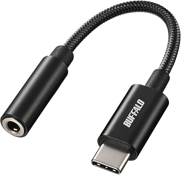 バッファロー USB Type-C 3.5mm 3極 4極 オーディオ 変換 アダプター ハイレゾ対応 DAC搭載 高耐久ケーブル 屈曲耐久試験30,000回クリア イヤホンジャック イヤホン ヘッドホン ヘッドセット マイク 音量調整 【 iPhone 17 / 17e / iPad/Mac/Android スマートフォン タブレット 対応 】 ブラック BSMPC355HRBK - 1
