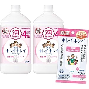 (医薬部外品)【Amazon.co.jp限定】キレイキレイ 薬用 泡ハンドソープ シトラスフルーティの香り 詰替特大 800ml×2個 除菌シート付