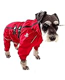 ASMPET 犬 ジャケット 秋冬 防風 防寒 犬 コート 雪対策 暖かい 小型犬 カッパ 防水 防雪 防塵 通気 軽量 ペット用品 雨具 完全防水 耐久性 お腹エプロン 泥除け レッド S (胴回り: 44-55cm)