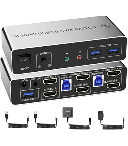 Amazon.co.jp: デュアルモニター KVMスイッチ 2 モニター 2