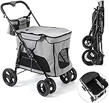 MEGANEKO ペットカート 大型犬用カート折りたたみ式 耐荷重50kg 犬用カート 多頭中小型犬犬用 キャリーカート ペットカートバギー 犬 猫犬兼用 360°回転 犬用ベビーカー 多機能 軽量 コンパクト 組み立て簡単