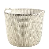 CURVER(カーバー) ラウンドバスケット ホワイト 30L Knit ニット収納 バスケット ランドリー ランドリーバスケット カゴ 洗濯カゴ おしゃれ 丈夫 北欧 リネンのような質感 環境にやさしい
