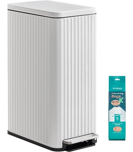 Amazon｜SONGMICS ゴミ箱 50L スチール製 スリム ペダル式 蓋付き 音が