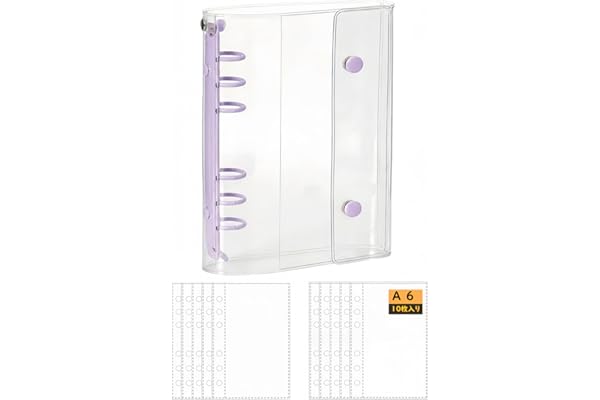 PERZUMI シール帳 女の子 透明 a6 バインダー 6穴 大きめ 196x132mm はがせる 詰め替え ポケットリフィル10枚付き シール収納 推し活グッズ (パープル）