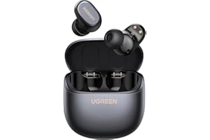 【2026最新！】UGREEN Dots ワイヤレスイヤホン Bluetooth 6.0 超小型【片耳7.3g軽量化/10mmチタニウム製ドライバー/ 合計32時間再生 /IPX5防水/AI通話ノイキャン】空間オーディオ 超軽量 2台デバイス同時接続 0.08s低遅延 APPカスタム操作 急速充電対応 耳を塞がない ブラック