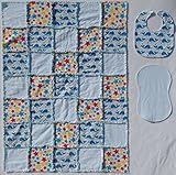 Cute WHALE Print with Coordinating Accent Fabrics in Primary Colors Baby Rag Quilt with Matching Bur