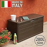 収納 物置 ウッド調マルチボックス 280リットル モカ （プラスチック ガーデニング用品収納 アウトドア用品収納 収納庫 屋外 ストッカー イタリア製）
