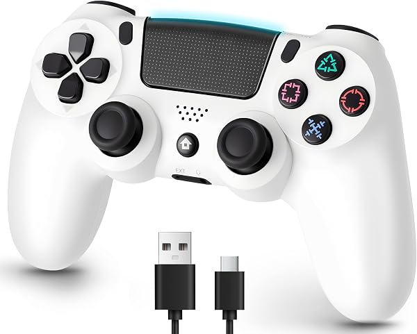 ps4コントローラー【2026年革新版・アップデート】ps4 コントローラ- pc Turbo連射機能 6軸ジャイロセンサー 二重振動 高精密ボタン Bluetoooth5.4 無線/有線安定接続 1000mAh 急速充電 16時間連続使用 人体工学設計 持ちやすい タッチパッド イヤホンジャック付き ワイヤレスコントローラー P3/P4/P4 Pro/Slim/PC対応 日本語説明書 正規品 WHITE - 1