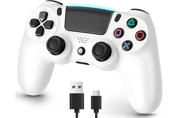 ps4コントローラー【2026年革新版・アップデート】ps4 コントローラ- pc Turbo連射機能 6軸ジャイロセンサー 二重振動 高精密ボタン Bluetoooth5.4 無線/有線安定接続 1000mAh 急速充電 16時間連続使用 人体工学設計 持ちやすい タッチパッド イヤホンジャック付き ワイヤレスコントローラー P3/P4/P4 Pro/Slim/PC対応 日本語説明書 正規品 WHITE