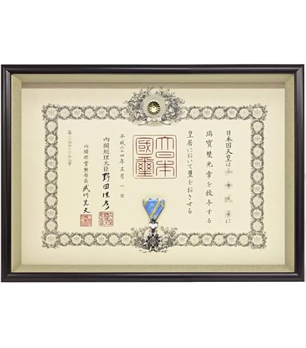 Amazon.co.jp: 勲記勲章用額縁【叙勲二つ窓】桜材 内外丸 最小 最軽量