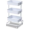 [山善] キッチンワゴン 高さ調節可能 全体耐荷重60k メッシュタイプ キャスター付き 幅46×奥行38×高さ81cmg バスケットトローリー 組立品 ホワイト LBT-3(WH)