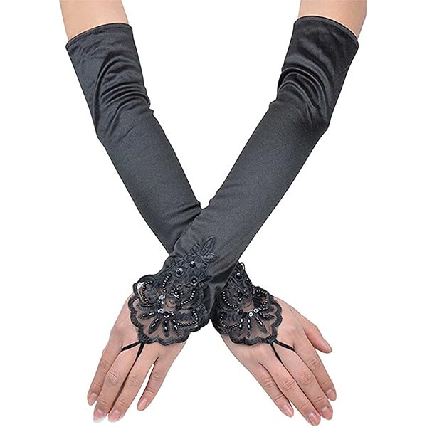 Amazon | BLTech 黒レース フィンガーレスロンググローブ 指なし手袋