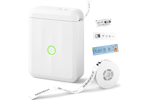 NIIMBOT D110 新版 ラベルライター Bluetooth接続多機能ラベルプリンター ラベルメーカー 携帯便利 自動紙戻し 自動ラベル認識 Android & iOS対応 USB充電式 書類整理/名前シール/値札シール/調味料などに適用 対応テープ幅12-15mm ロール紙1個付き 日本語取扱説明書付き(ホワイト)