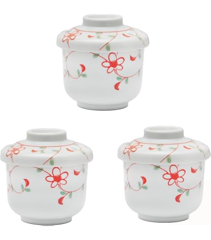Amazon｜匠美風 有田焼 茶碗蒸し 器 天平 蒸し碗 花赤絵 日本製｜蒸し