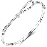 EleQueen 925 Sterling Silver CZ Bowknot Filigree Infinity Figure 8 Bridal Bangle Bracelet Clear