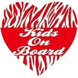 14色 KIDS ON BOARD ハート ゼブラ ステッカー【KIDS IN CAR ラグジュアリー 大人 男の子 女の子】 (レッド)