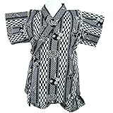 甚平 うちわ柄 日本製生地 綿 100％ ブラック◇95cm