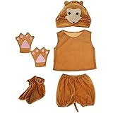 動物のコスチューム　キッズ　子供　衣装キット　帽子　シャツ　ショートパンツ　手袋　靴　舞台劇　学校 - サル