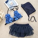 子供　水着　キッズ　スイムウェア　ガールズ　水着　女の子　ビキニ　帽子付き　セパレート　3点セット (110cm, 写真参照)