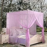 royal-ヨーロピアンスタイルスクエアトップMosquito Net three-door暗号化Thickeningホームダブルベッドプリンセススタイルステンレススチールブラケットパープル 1.8m