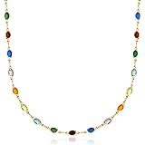 Barzel 18K Gold Plated Multicolor Stone Crystal Oval Necklace for Women - Made In Brazil