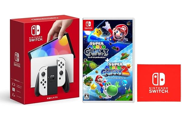 Nintendo Switch(有機ELモデル) Joy-Con(L)/(R) ホワイト + スーパーマリオギャラクシー + スーパーマリオギャラクシー 2 -Switch【Amazon.co.jp限定】特典 Nintendo Switch ロゴデザイン マイクロファイバークロス 同梱