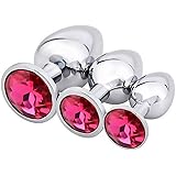 WXMING Beginners 3 Pcs Super Quality Stainless Steel Plug Anales Plated 3D Acrylic Diamond Jewelry Red Men Women Couples (Siz